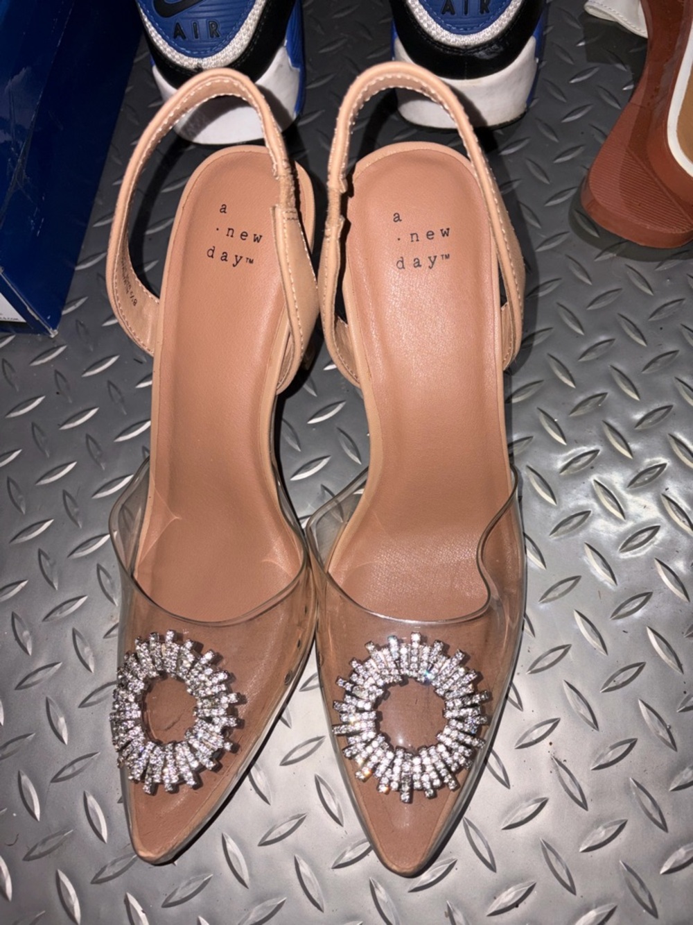 a new day Nude Clear Slingback Heels with Rhinestone Sunburst Accent